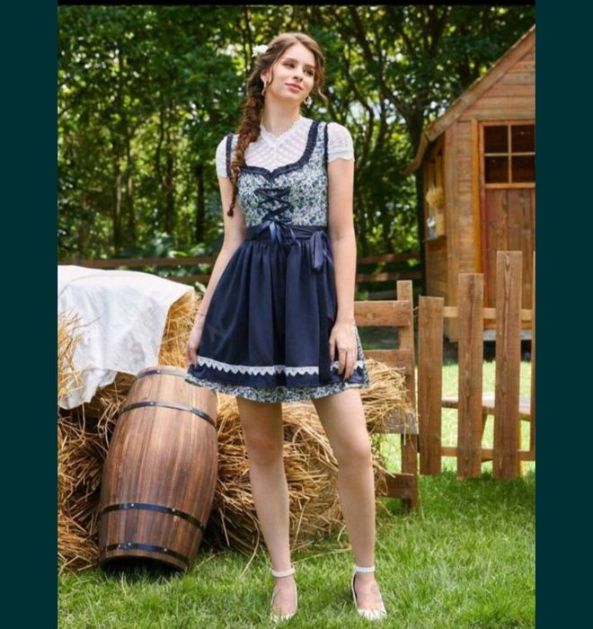 Sukienka ludowa, polska wieś, folklor z fartuchem, rozmiar M