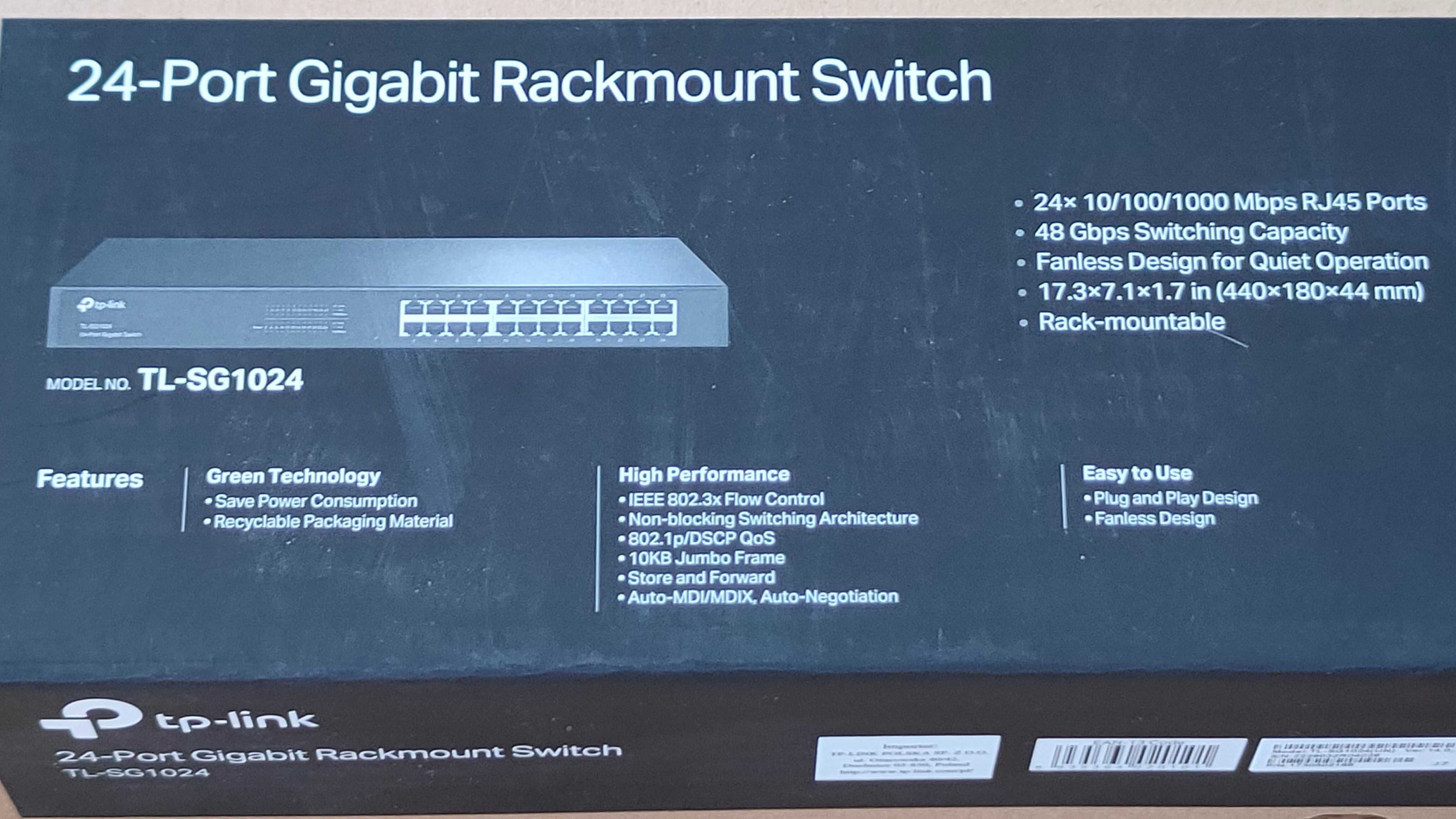 Nowy Switch TP-Link SG1024 L2 24x1GbE SZEROKI do Rack Gigabit Gwr Wys2