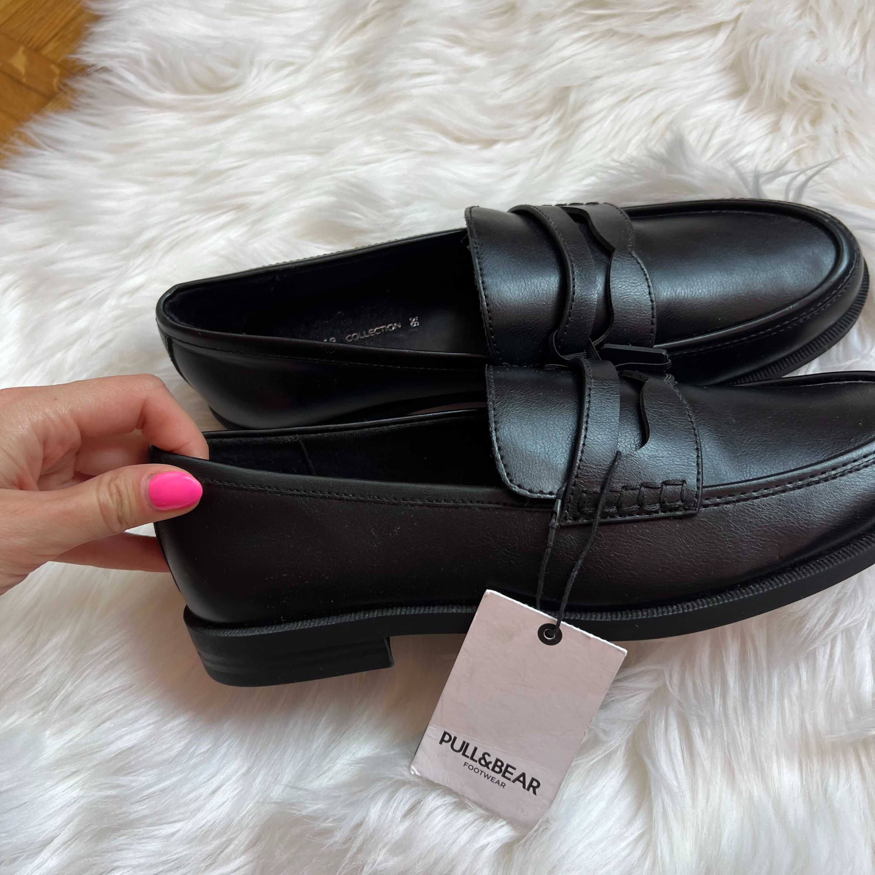 nowe mokasyny półbuty wsuwane loafersy czare eleganckie damskie 38