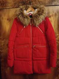 Czerwone zimowa kurtka płaszcz z kapturem