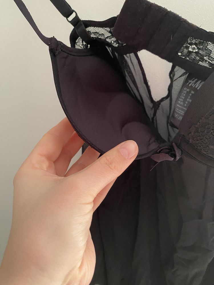 Koszulka nocna/halka czarna H&M S/36 push up