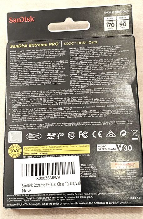 Sandisk 64GB Extreme Pro 170/80 MB/s U3 V30 (odczyt/zapis)