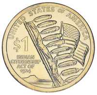 Монета США 1 доллар 2024 UNC серия Сакагавея Коренные американцы-Закон