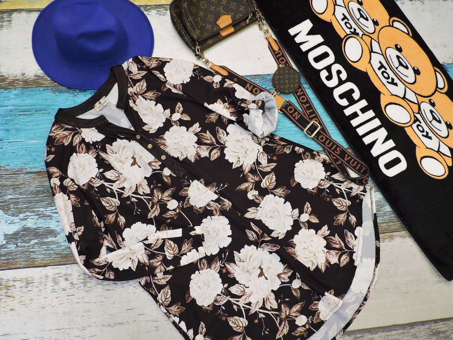 Italy bluzka tunika roll up kwiaty guziczki XL