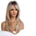 Elegancka Damska Peruka Blond Ombre z Ciemnymi Korzeniami Lekko Kręcon