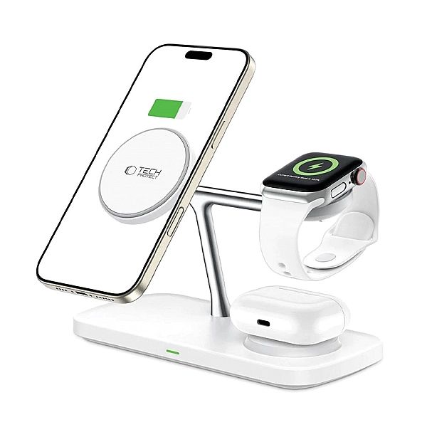 Tech-Protect Qi15W-A45/3In1 Magnetic Magsafe Wireless Charger White