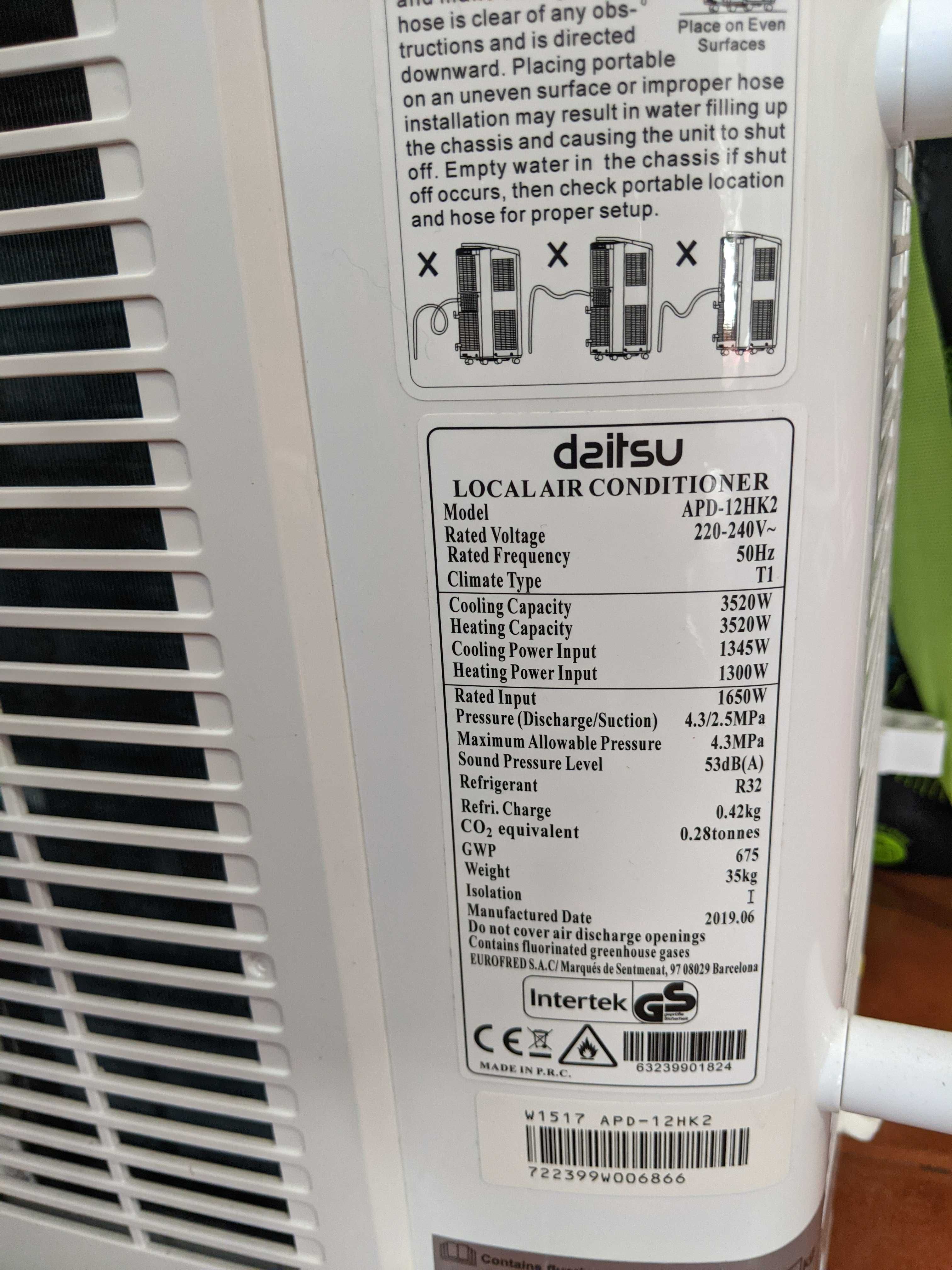 Ar condicionado portátil DAITSU APD-12 HK2 (12000 BTU) com aquecimento
