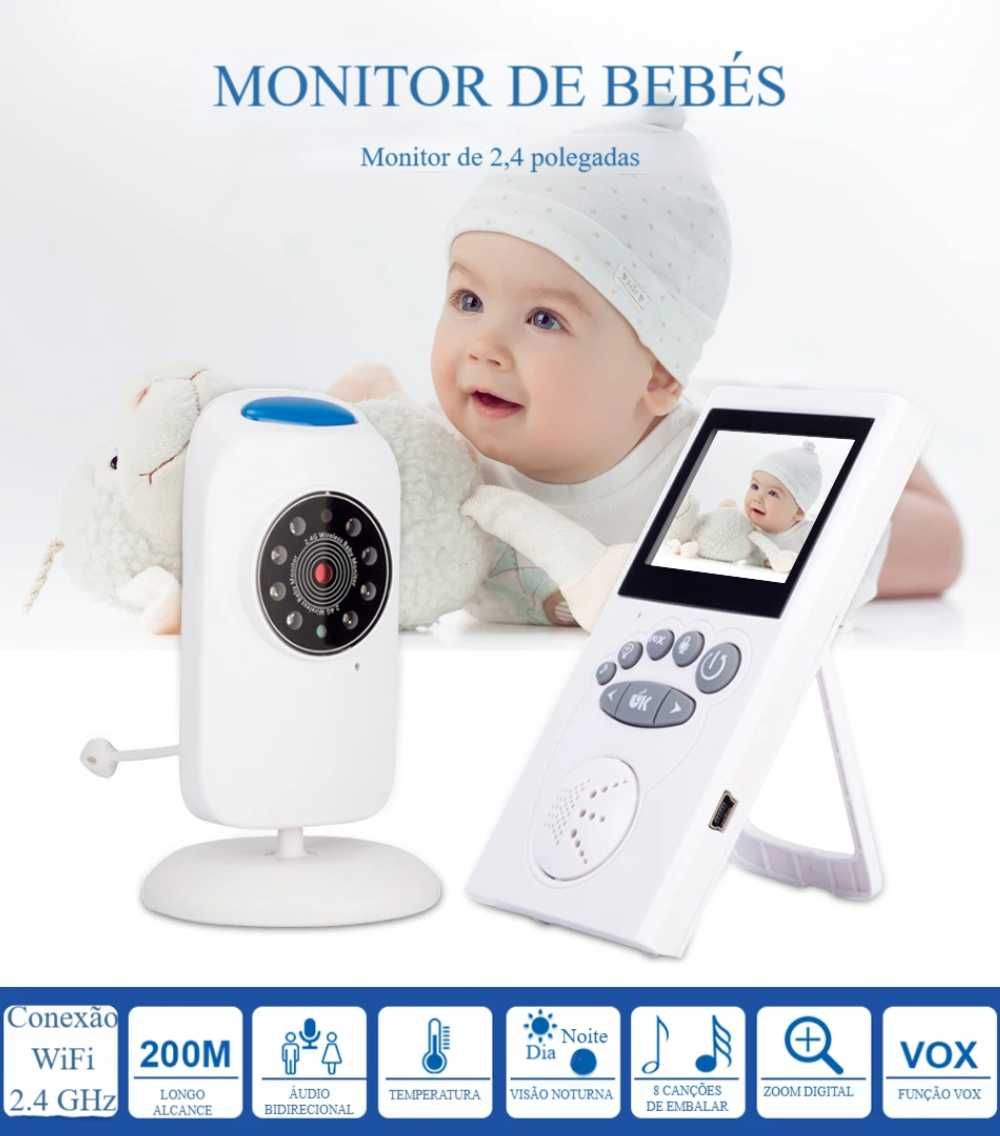 Monitor de Bebé 2.4" ∎ Visão Noturna ∎ Intercomunicador ∎ VOX