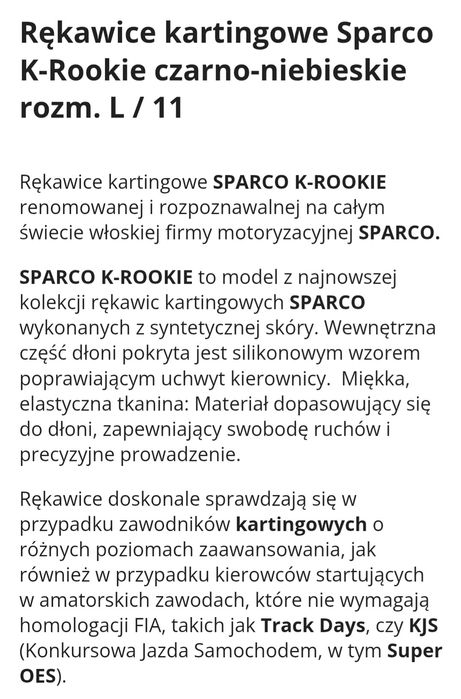 Rękawice kartingowe Sparco K-Rookie