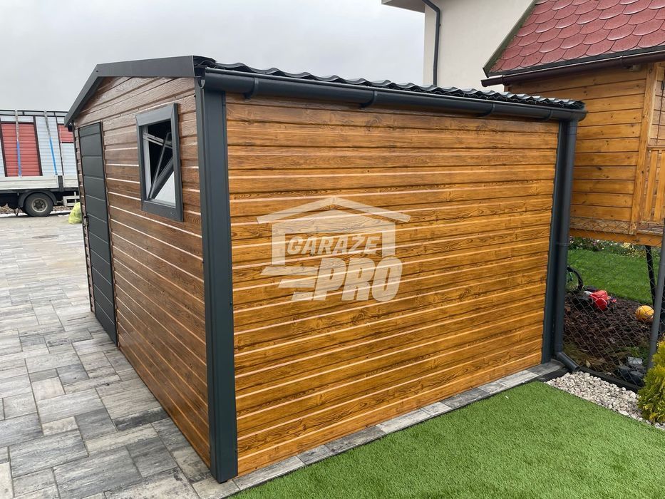 Domek Ogrodowy 3x3 Drzwi Okno rynny Blachodachówka  Antracyt GP233