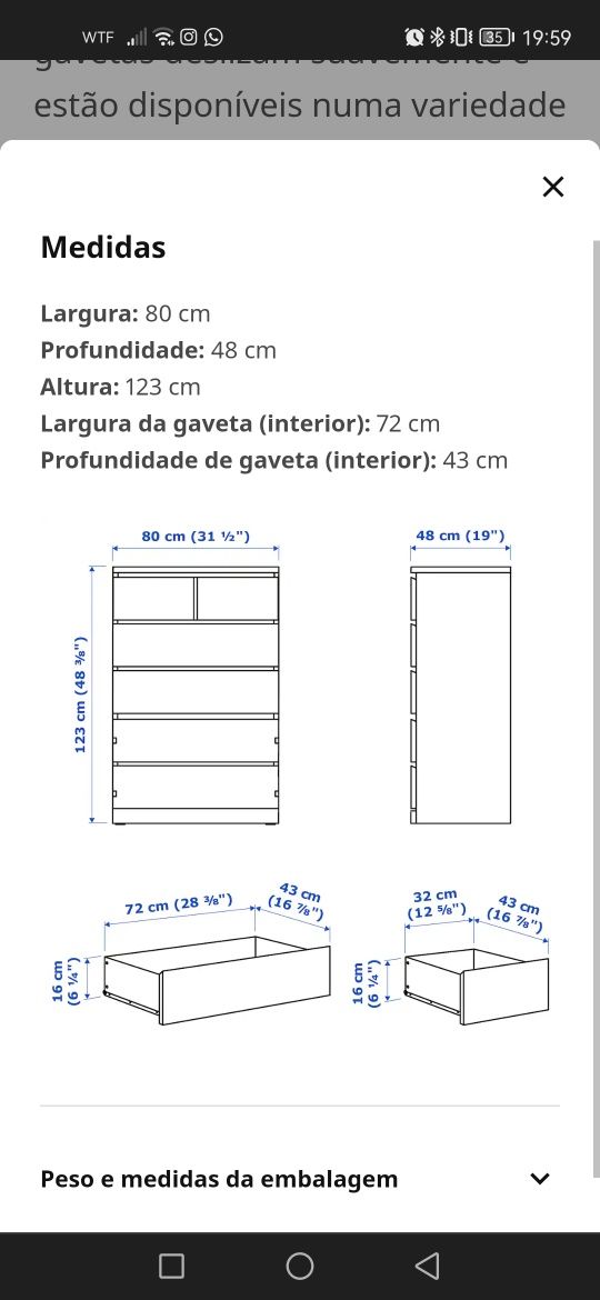 Cómoda com 6 gavetas