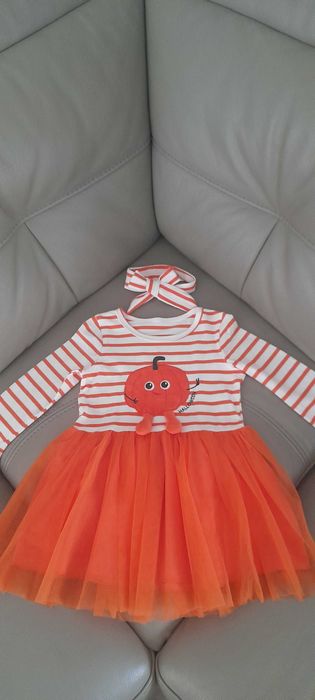 rozm. 86 92 śliczna sukienka Dzień Dyni Halloween dla dziewczynki