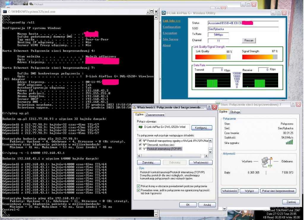 Karta sieciowa radiowa wifi D-Link AirPlus G+ DWL-G520+ 2,4 GHz PCI