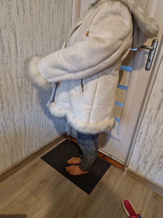 Futro kremowy płaszcz kurtka ze skóry owczej XXL