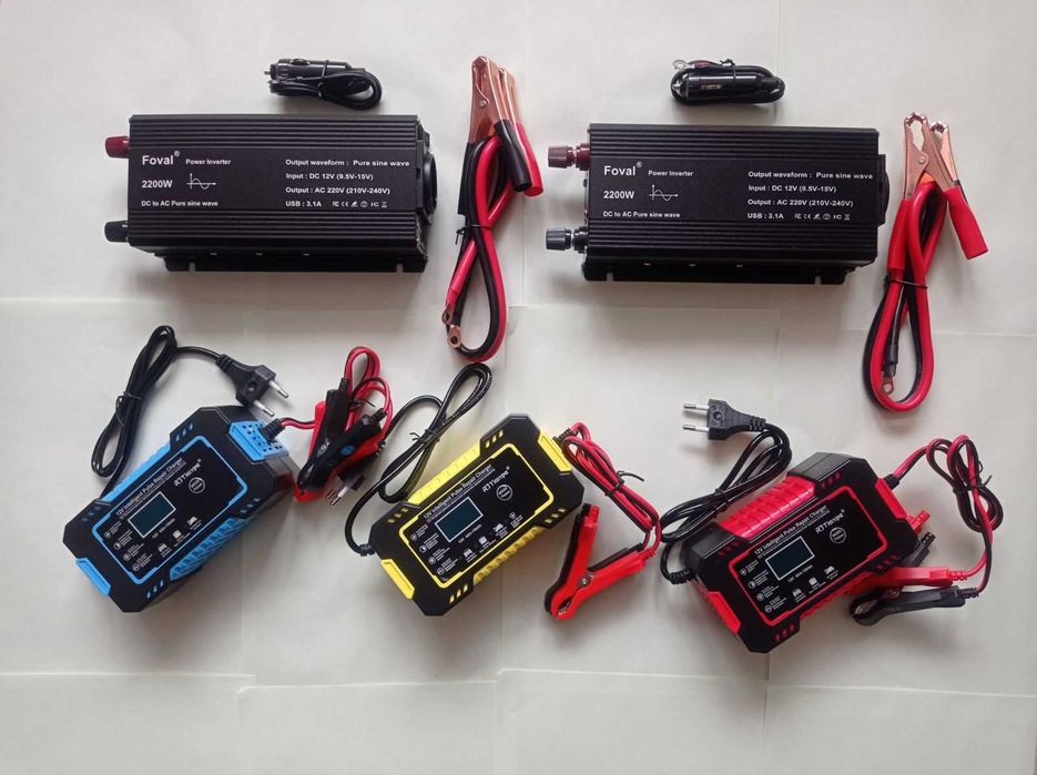 Комплект Инвертор чистый синус Foval 2200Вт+зарядное устройство 12v 6A