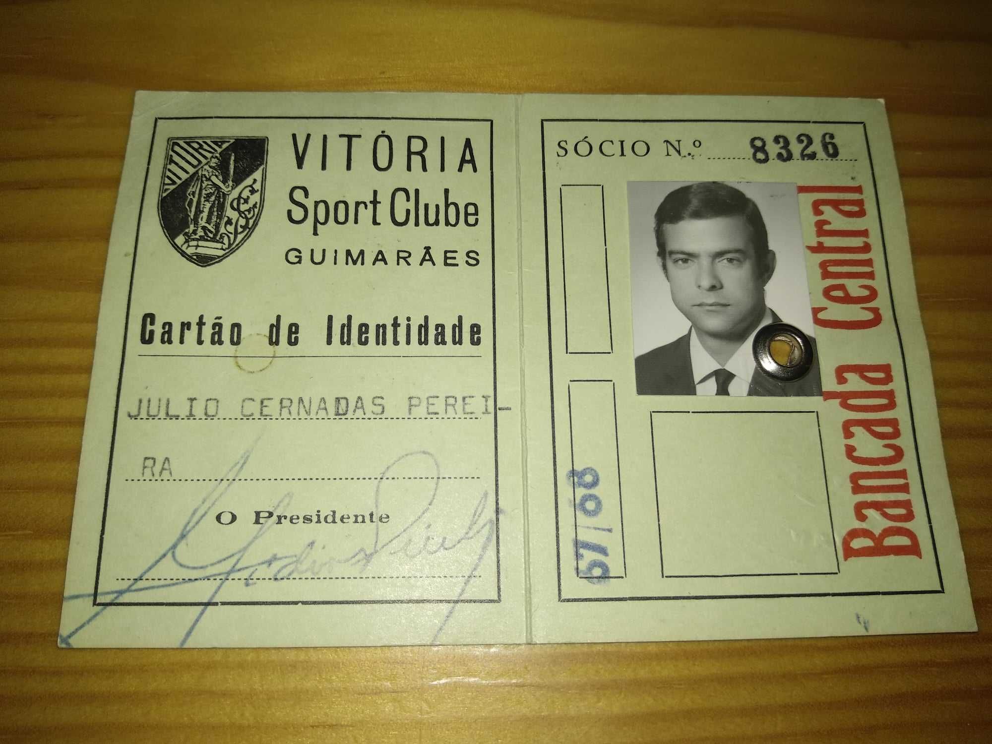 Cartão de Sócio de Juca "Treinador " - Vitória Sport Clube Anos 60