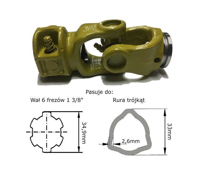 Przegub wałka WOM 22x54 rura trójkąt, 6 frezów 34,9mm (1 3/8") 210Nm