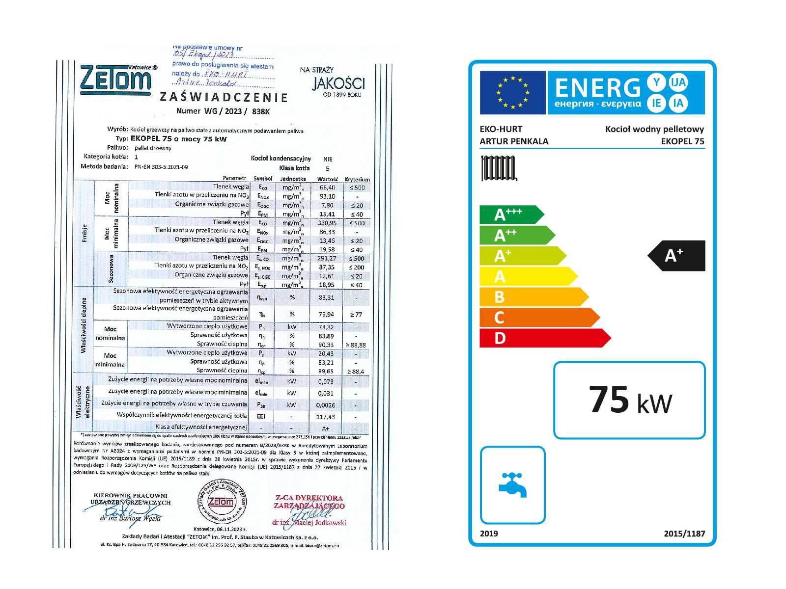 Kocioł na pellet EKOPEL 75kW A+ certyfikat ECODESIGN 5 klasa dotacje