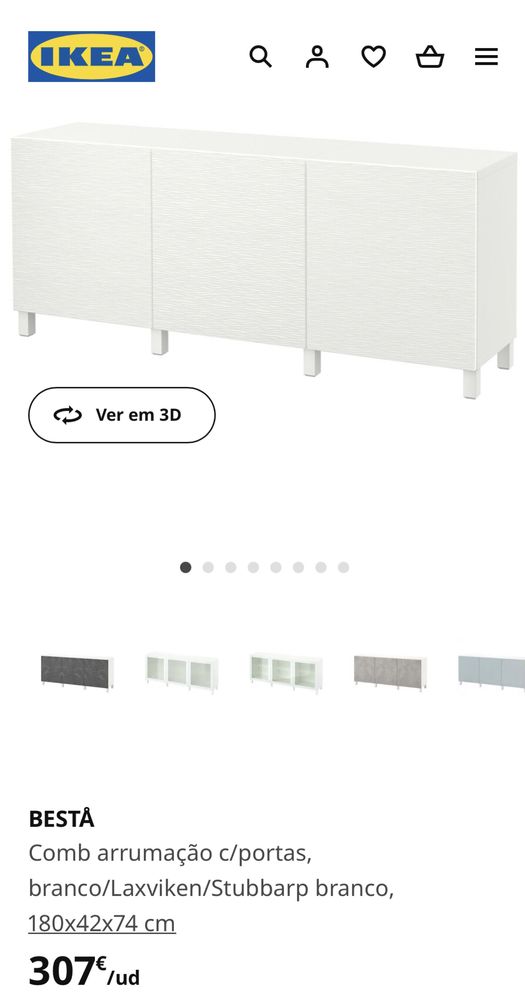 Aparador Ikea branco com tampo de vidro