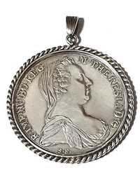 Grande pendente de moeda Maria Theresia 1790 em prata