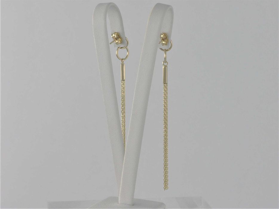Czarujące złote kolczyki wiszące próby 585 na sztyft z łańcuszkami