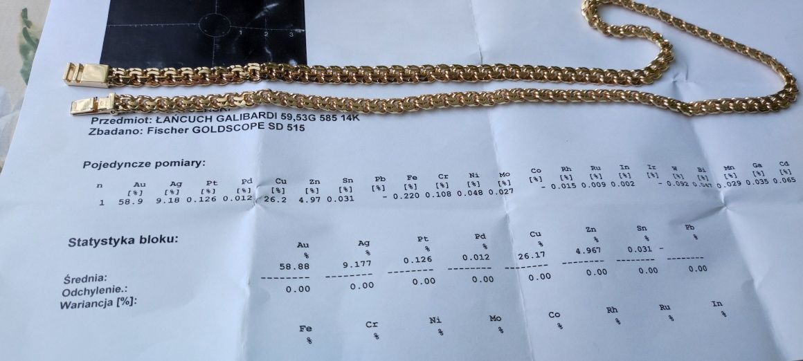 Złoty łańcuszek, Splot galibardii, pancerka,ankier,gucii, złoto,585,LV