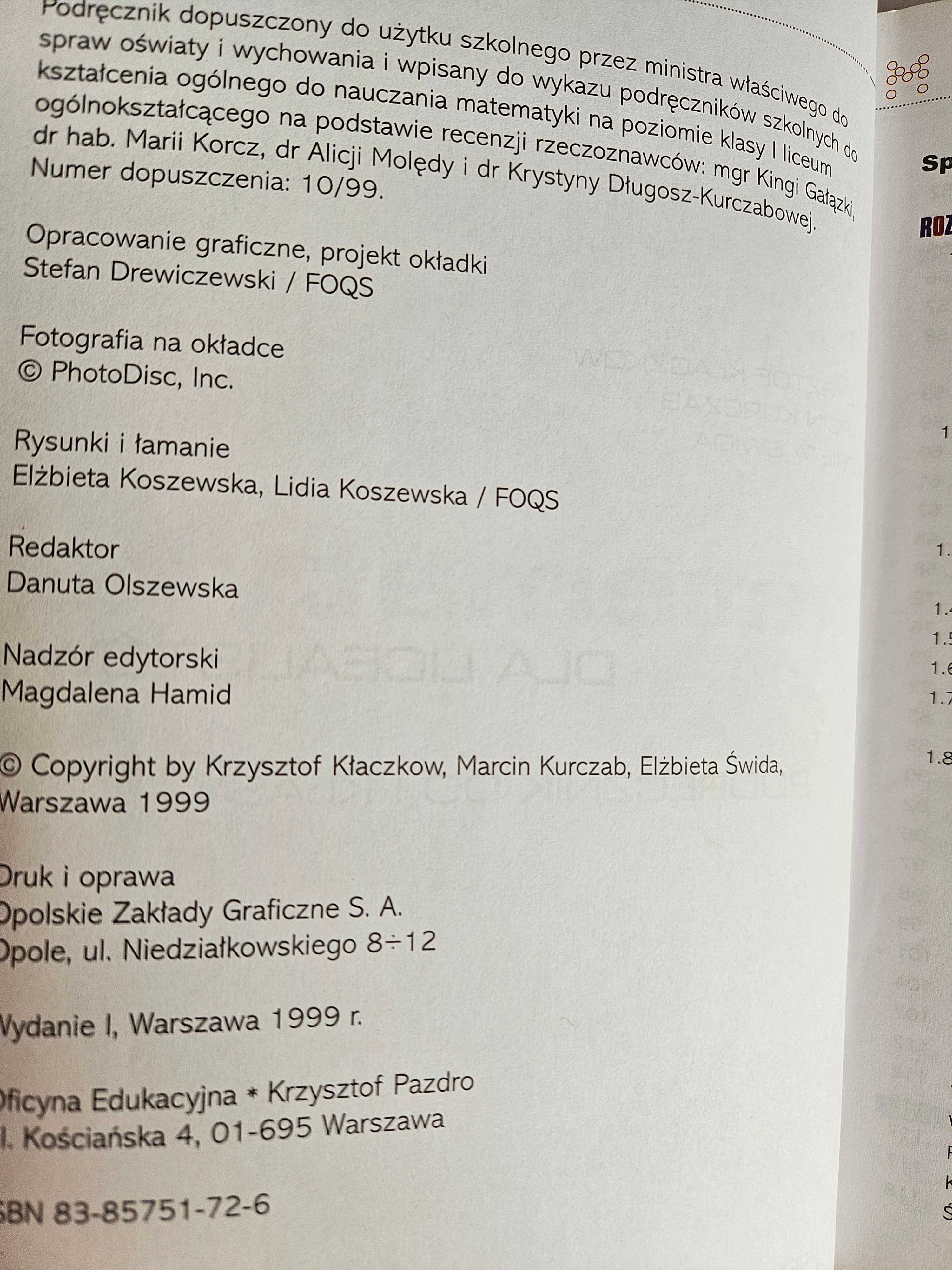 MATEMATYKA dla licealistów do 1 klasy - Krzysztof Kłaczkow