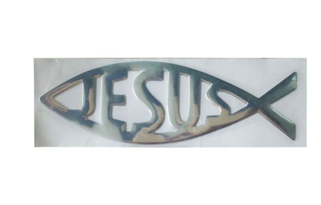 Jezus JEZSUS RYBA - 15cm x 5cm   chrom - naklejka na auto