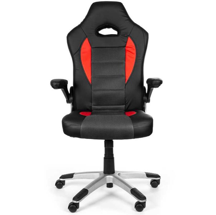 FOTEL gamingowy RECORD do biurka czarno-szaro-czerwony NOWY STYL