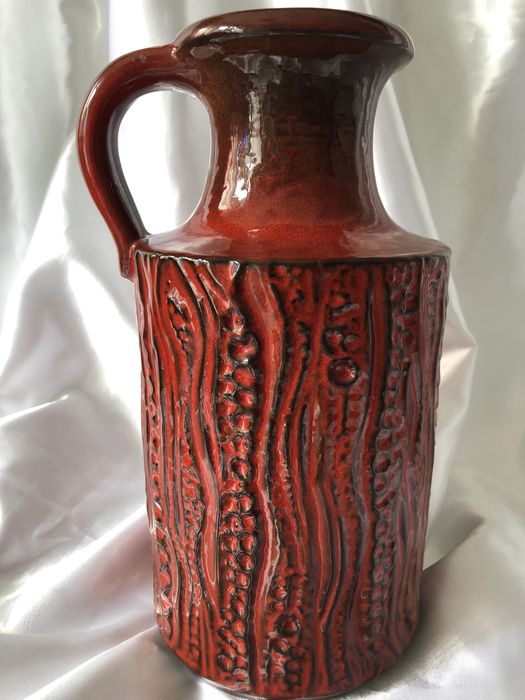 Wazon z uchem, czerwony, Carstens, W.Germany, midcentury, vintage