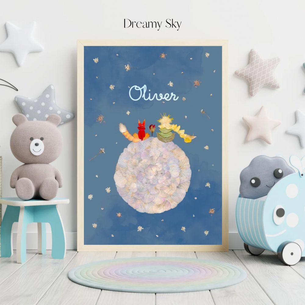 Quadro infantil presonalizado com nome - O Principezinho - Arte floral