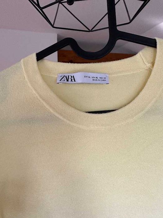 Żółty cytrynowy sweter sweterek ze złotymi guzikami zara M L XL