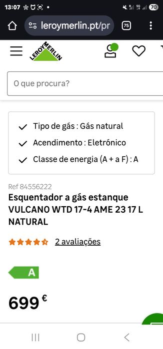 Esquentador a gás Natural estanque VULCANO WTD17-4AMEV 17L NATURAL