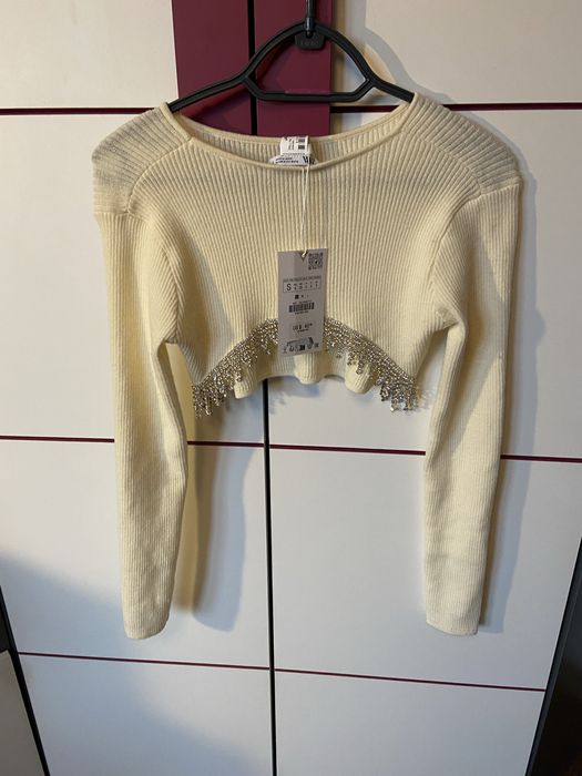 Bluzka z odkrytymi plecami i cyrkoniami Zara S święta sylwester