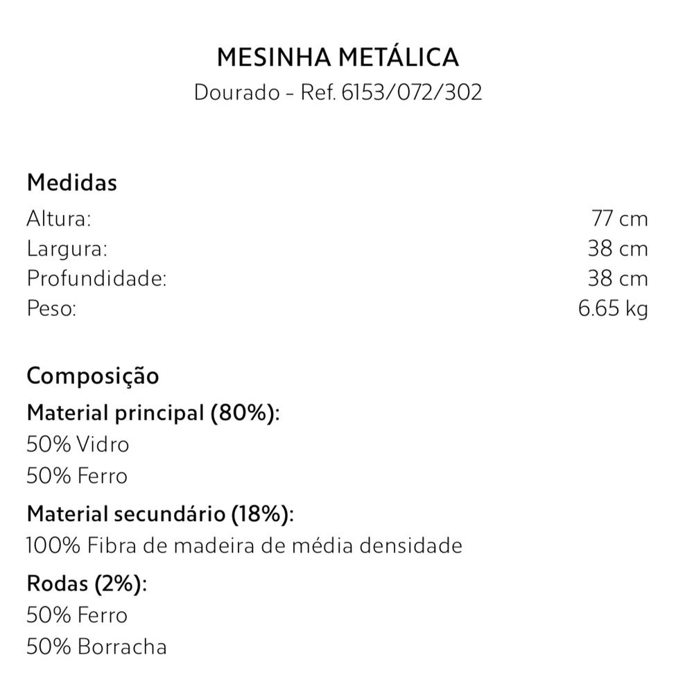 Mesinha Metálica Zara Home NOVO