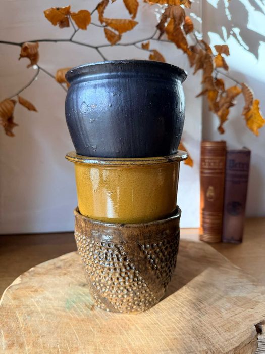 Zestaw trzech klimatycznych doniczek. Donica. Osłonka. Handmande.