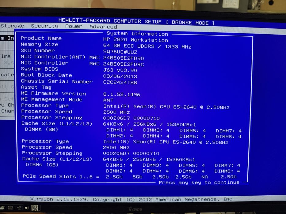 Робоча станція HP Z820 Dual Xeon E5 2640 / 64Gb Ram / БП 1125 Ват