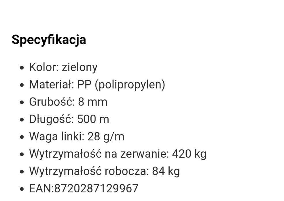 Linka żeglarska lub jak kto woli zielona, 8 mm, 500 m, polipropylen.