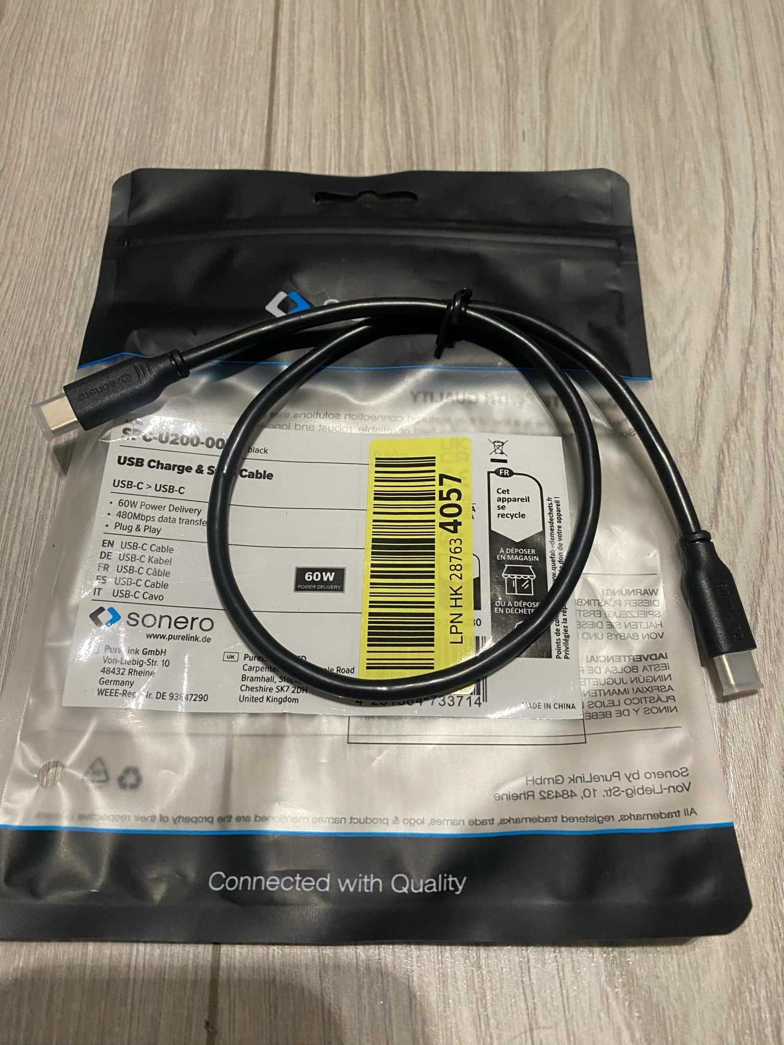 kabel do szybkiego ładowania USB C, USB 2.0, 60 W PD, czarny, 0,5 m