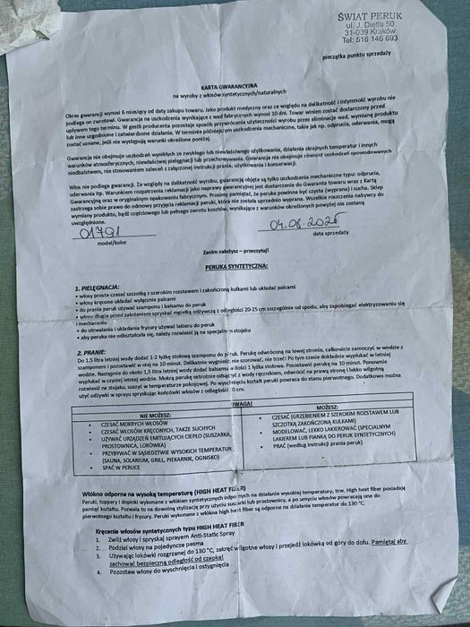 Peruka syntetyczna bob