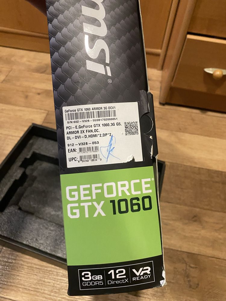 Видеокарта MSI GeForce GTX 1060 Armor OC V1 3GB
