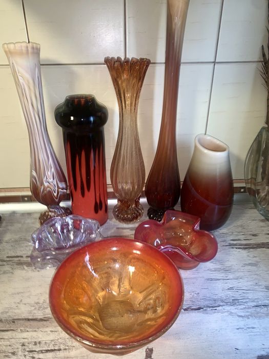 Ваза салатник  конфетница двухслойное гутное стекло