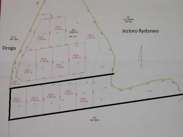 Duża działka nad jeziorem 0,99 ha (100m linii brzeg., war. zabud.)