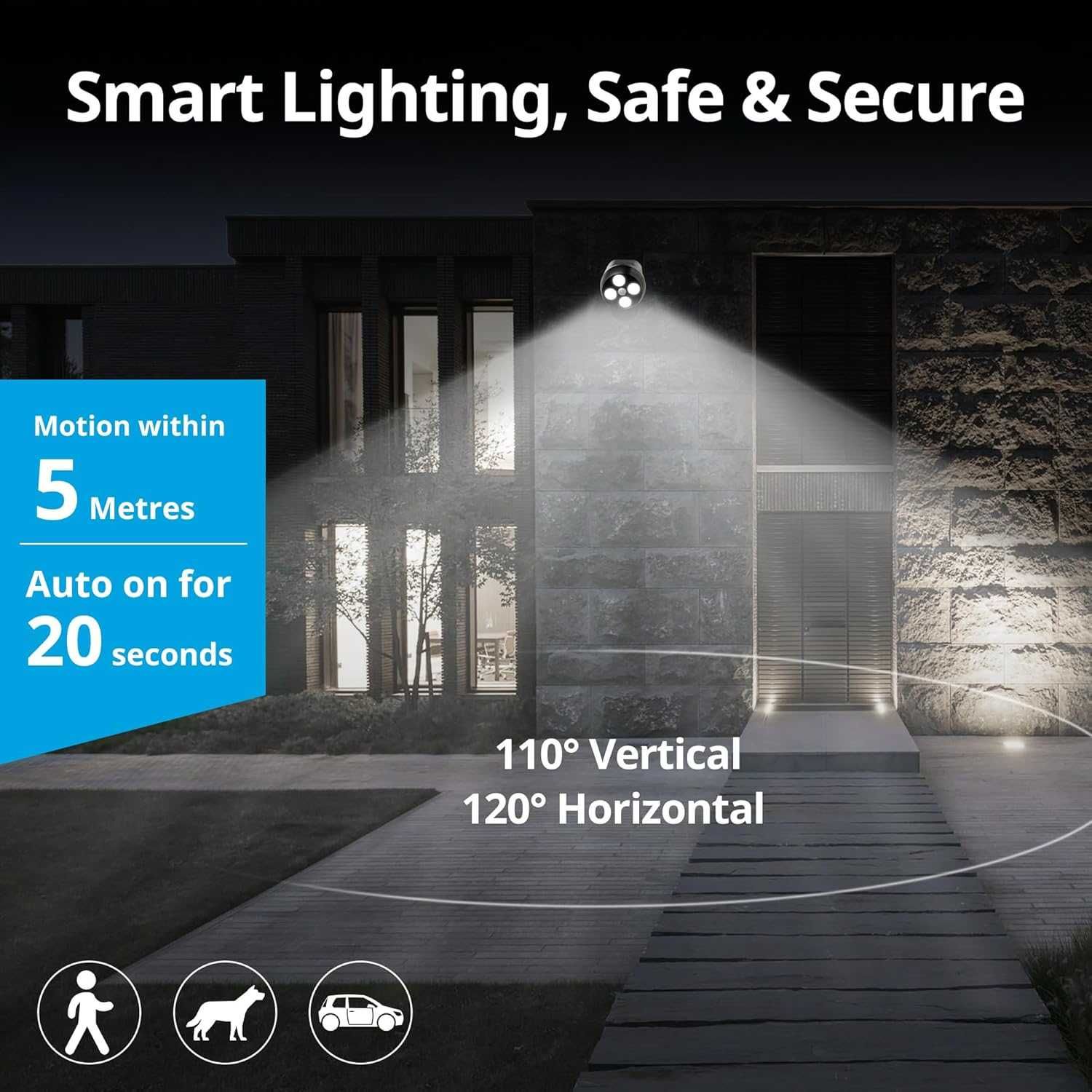 Lampa zewnętrzna z czujnikiem ruchu, zasilana bateriami - 4 diody LED