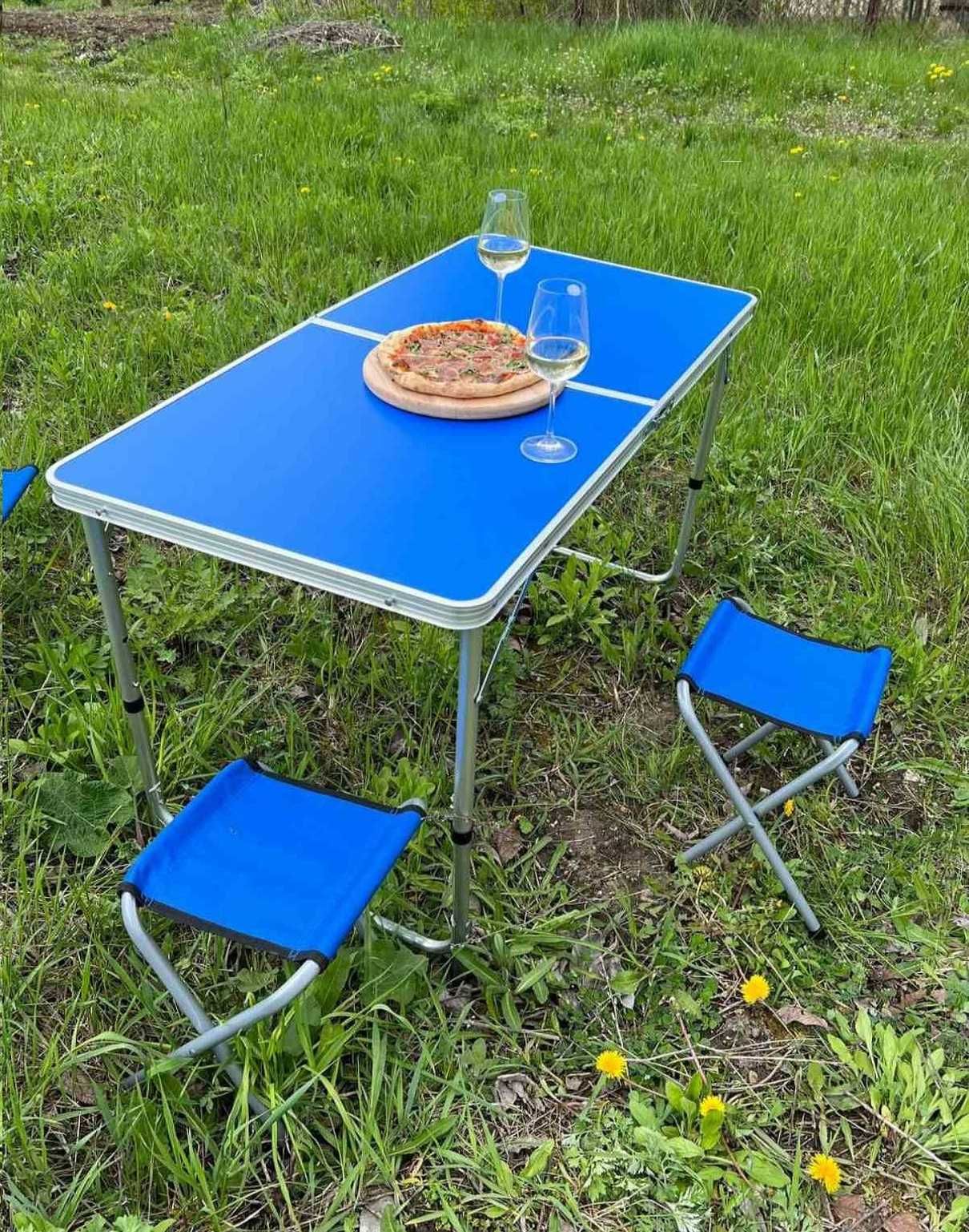 Садовий розкладний стіл (синій) + 4 стільці (Стол для пикника)