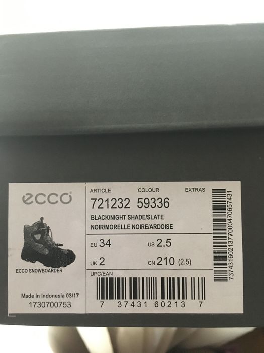 Ботинки Ecco 34 размер, 22 стелька