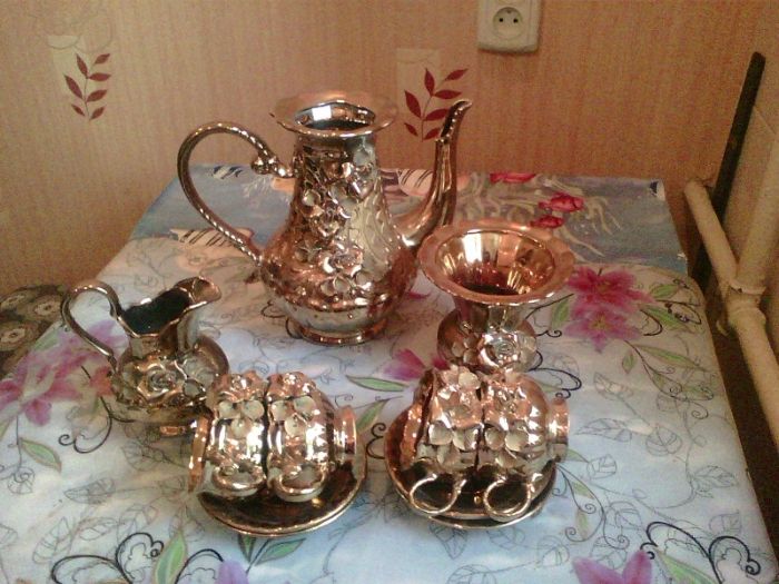 сервиз кофейный 10  предметов бу золотой