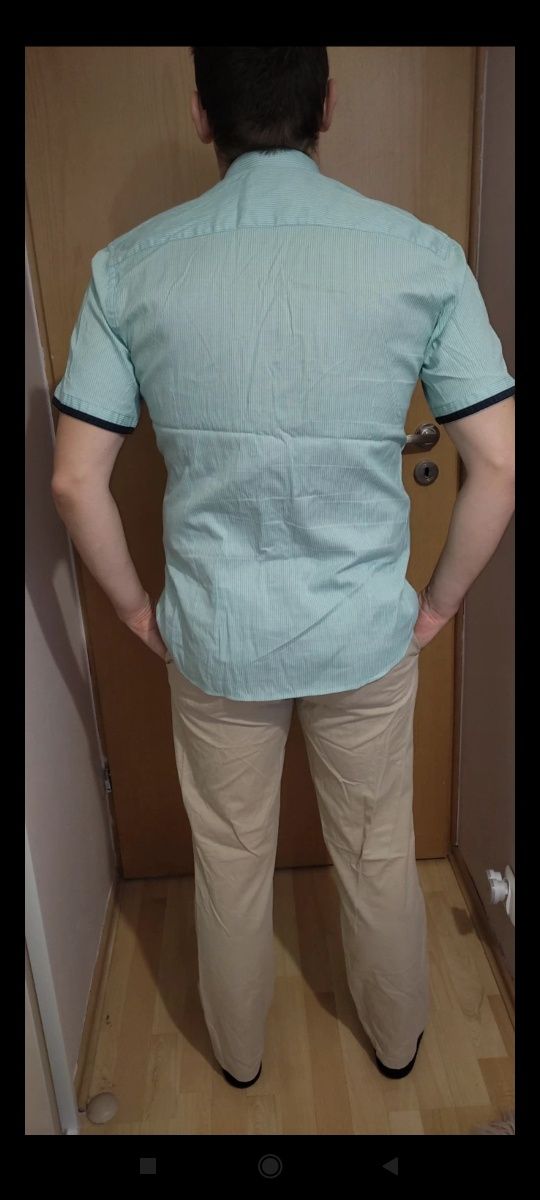 Koszula męska miętowa w prążki XL