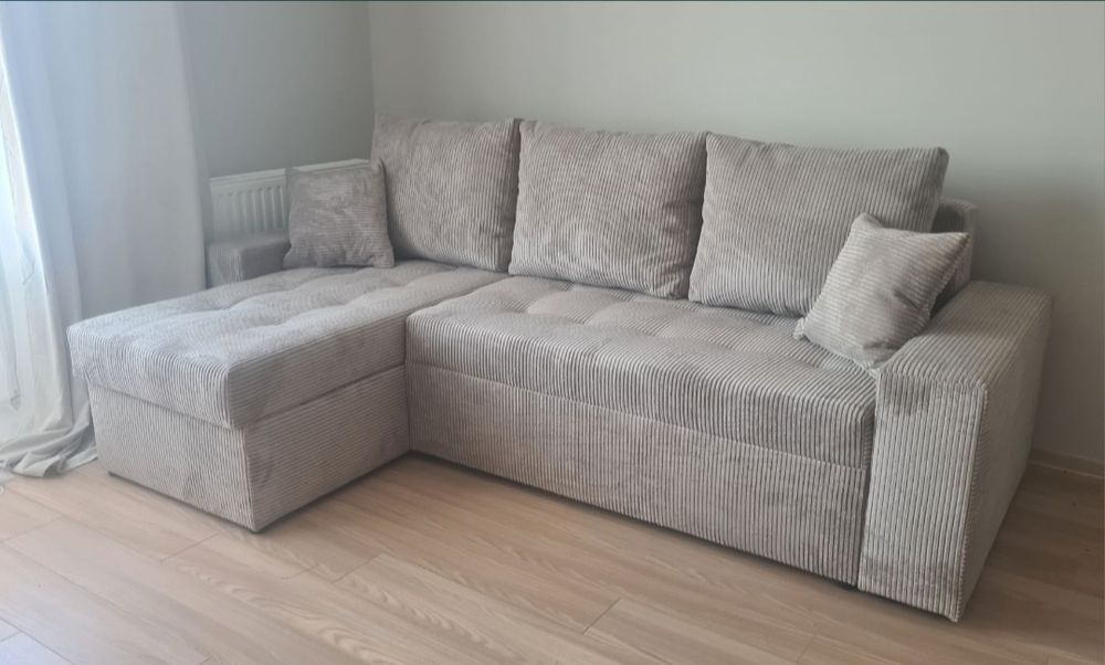 Nowy Narożnik sprężyny automat sztruks welur plusz kanapa sofa rogówka