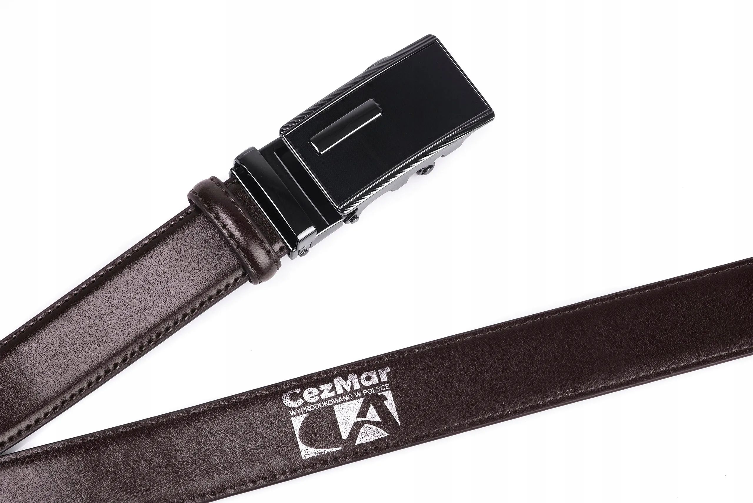 pasek męski skórzany do garnituru z automatyczną klamrą - cezmar, 3 cm